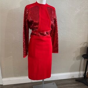 Midnight Velvet Red Sequin Knit  Dress Sz 10